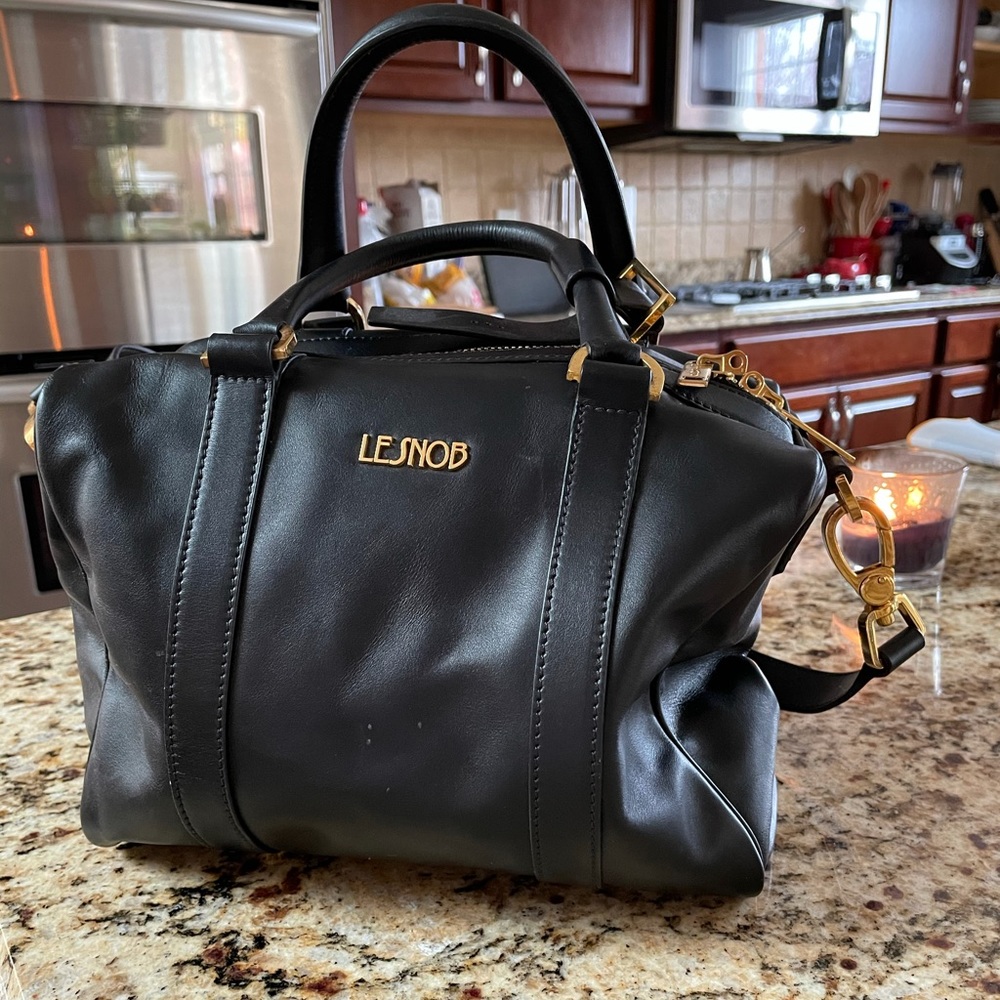 Le Snob luxury leather duffle bag purse gold